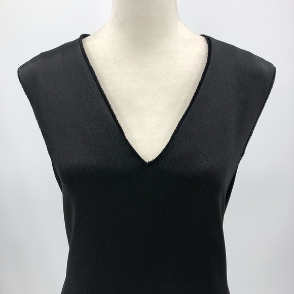 Grey by Jason Wu Black Satin Flounce Hem Sheath Dress V-neck Sleeveless Size 6 - Picture 3 of 10